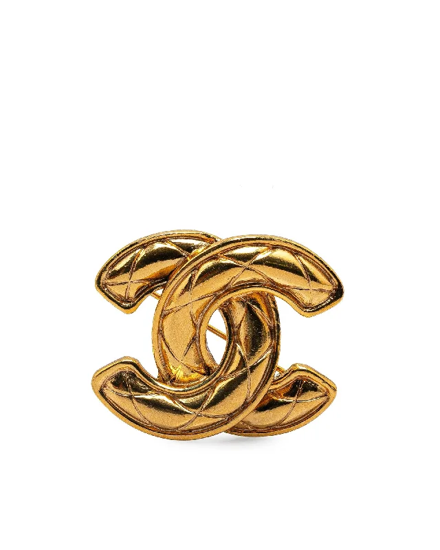 minimalist ring brooch for women -Gold Plated Quilted Brooch with Back Pin Closure