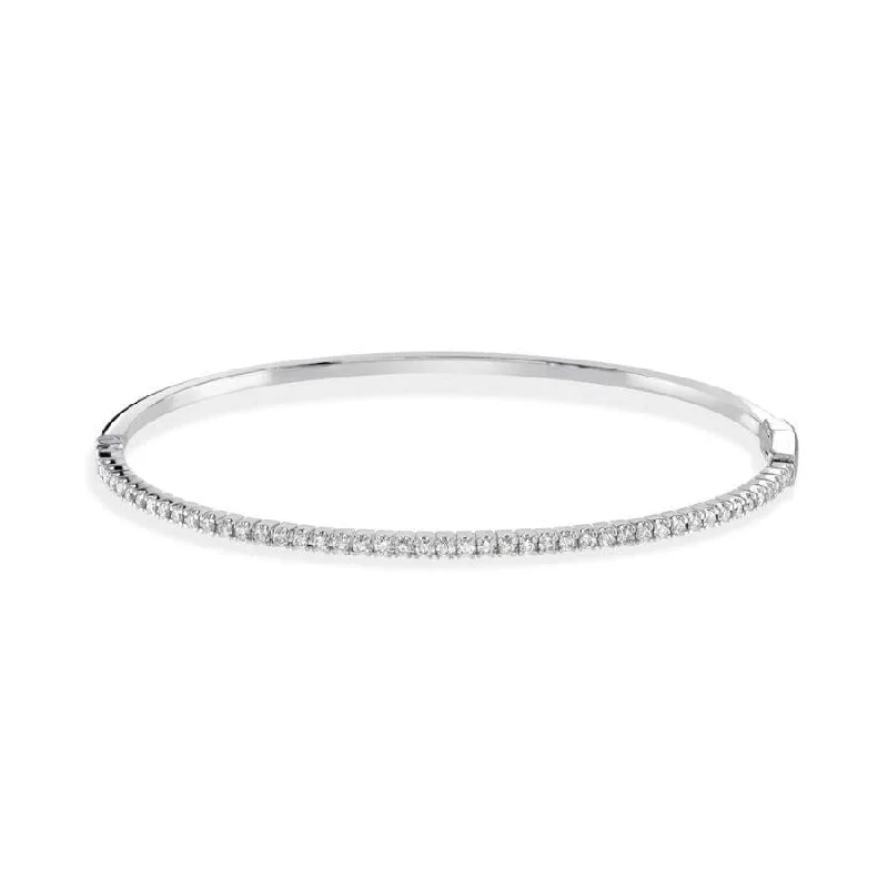 pearl strand bracelets for women -0.58ct Claw Set Round Brilliant Cut Diamond 18ct White Gold Hinged Bangle