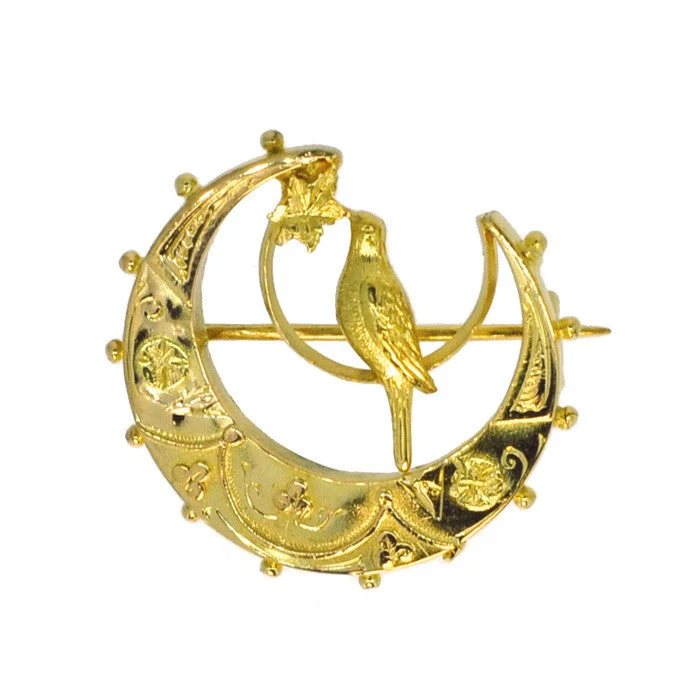 ladies brooch diamond cut edges -Gold Bird Brooch