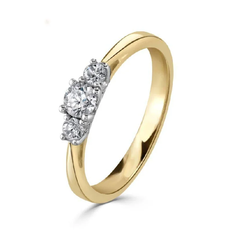 Ladies flame shine rings -18ct Yellow Gold Round Brilliant Cut Diamond Trilogy Ring