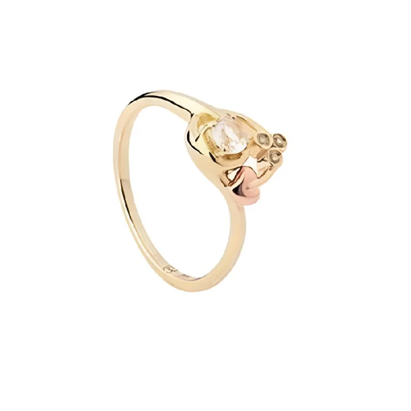 Ladies galaxy glow rings -9ct Yellow & Rose Gold Tree of Life Origin White Topaz Set Ring