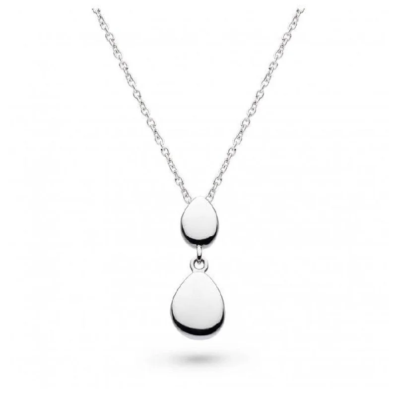 ladies gold necklaces feather pendants -Silver Coast Pebbles Twin Droplet Necklace