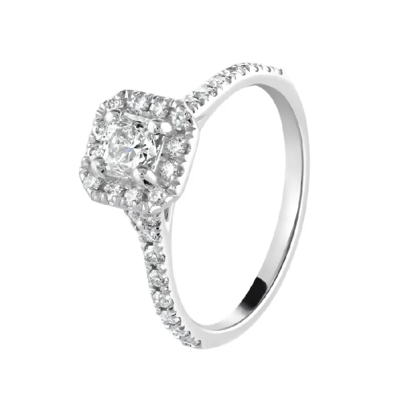 Ladies soul calm rings -Platinum Trascend Princess Cut Diamond Halo Cluster Ring with Diamond Shoulders