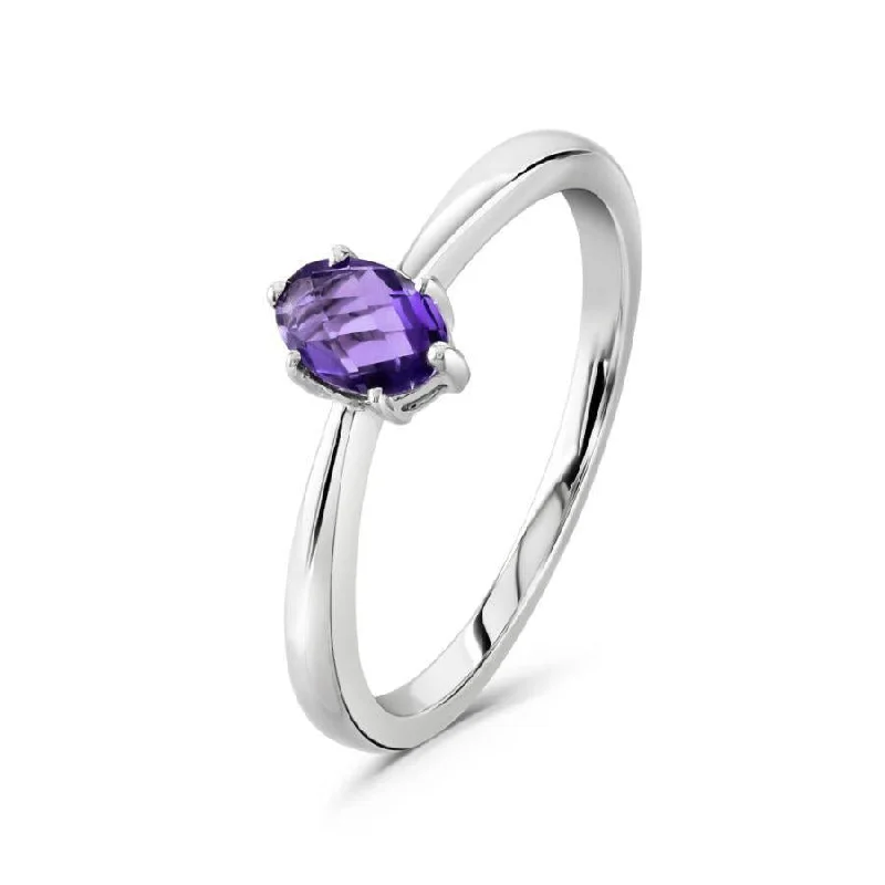 Ladies gritty texture rings -9ct White Gold Oval Cut Amethyst Ring