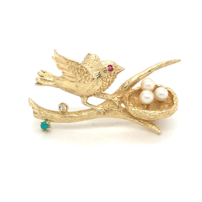 minimalist heart brooch for women -Bird & Nest Brooch