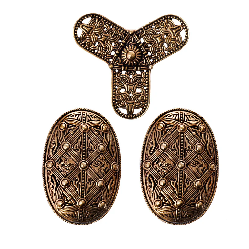 ladies brooch geometric designs -Dress Brooch Set, Bronze