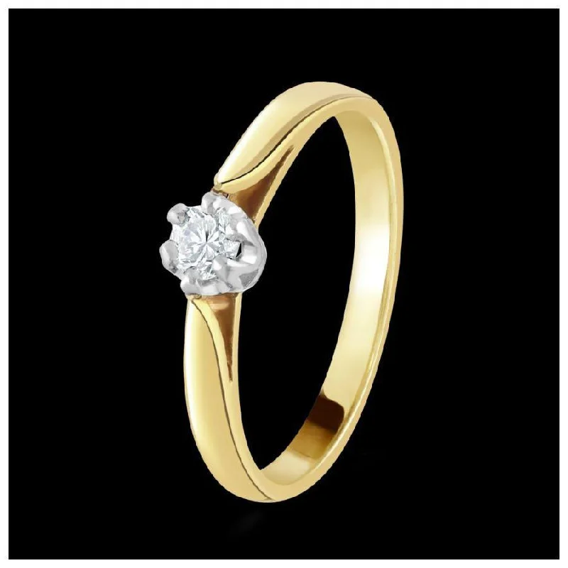 18ct Gold yellow gold and platinum setting claw set round brilliant cut solitaire Diamond ring