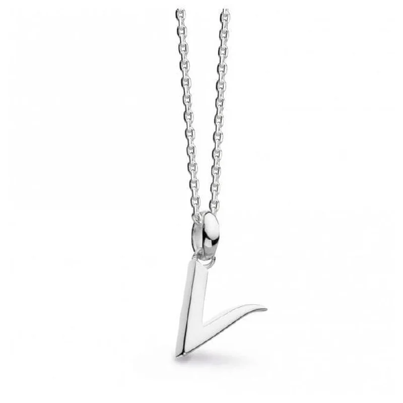 personalized ladies necklaces with engraving -Silver Signature Capital V Necklace