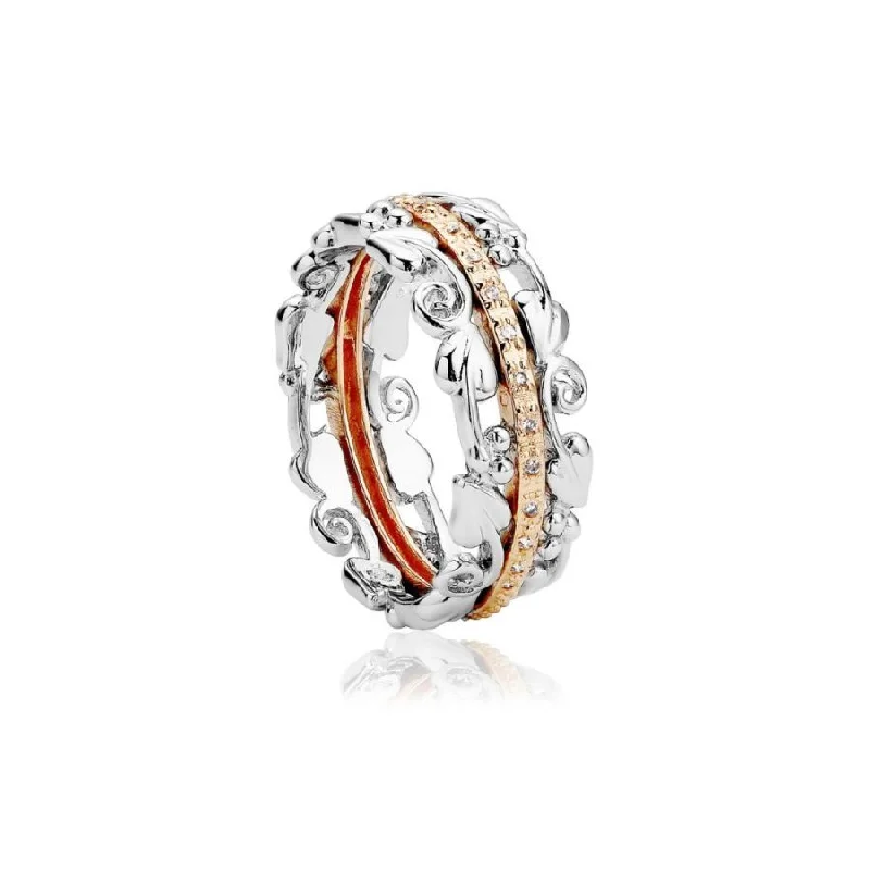 Ladies barely-there rings -Silver and 9ct Rose Gold Am Byth Diamond Set Ring