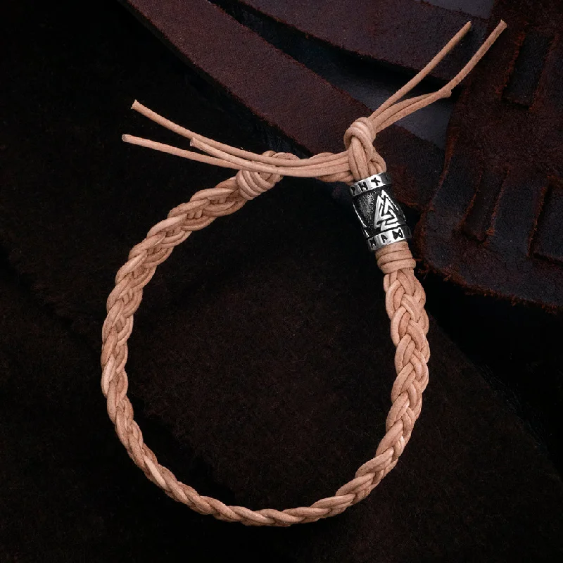 ladies gold bracelets fox motifs -Leather Bracelet, Silver Valknut