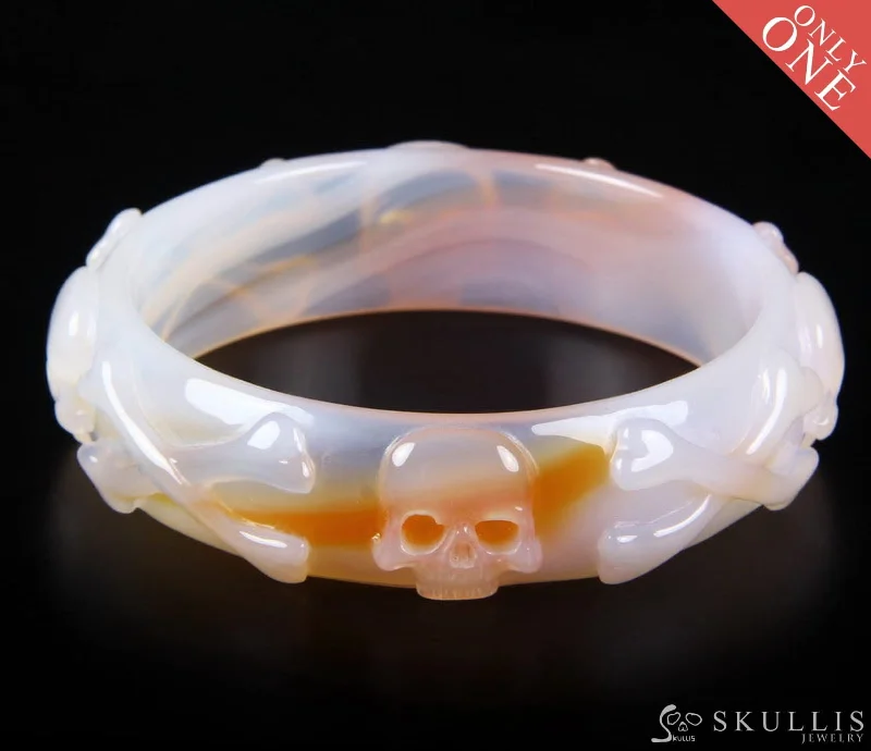 silver heart bracelets for women -Gem Skull Bangle of Agate Carved Skulls & Bones - 0809436