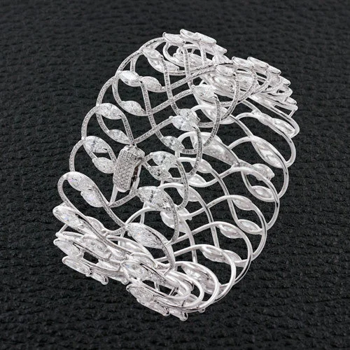 ladies white gold bracelets pearls -Diamond Openwork Bangle