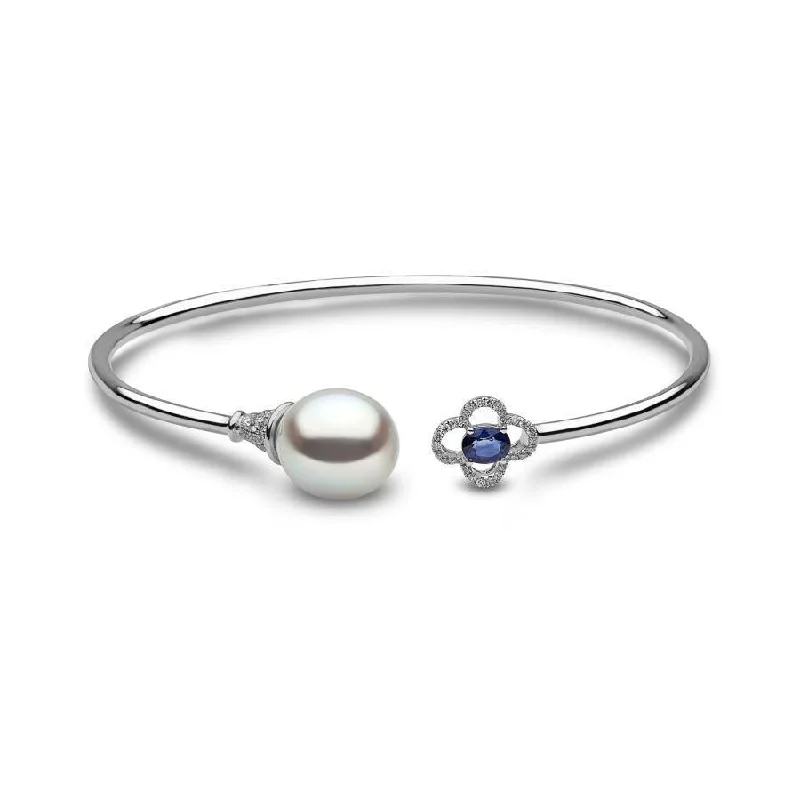 ladies silver bracelets moonstone -18ct White Gold South Sea Pearl, Sapphire & Diamond Bangle