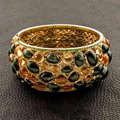 ladies bracelets etched florals -Citrine & Tsavorite Bangle Bracelet