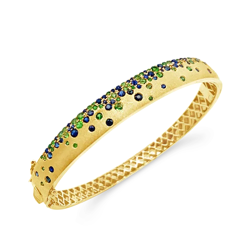 bubble texture bracelets for women -Tsavorite & Sapphire Bangle Bracelet