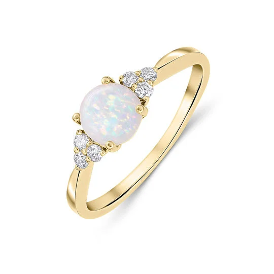 Ladies stellar star rings -18ct Yellow Gold 6mm Round Opal & Diamond Trefoil Ring