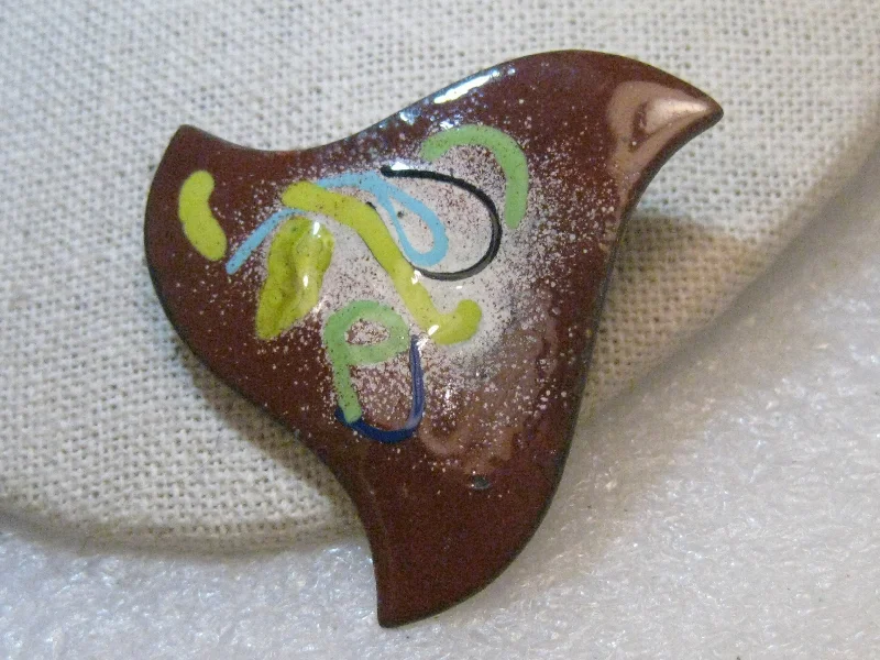 ladies yellow gold brooch stars -Copper Enameled Abstract Brooch,  Pointed and Artsy, 2", 1980's