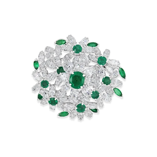 ladies brooch diamond cut edges -Oscar Heyman Emerald & Diamond Estate Brooch