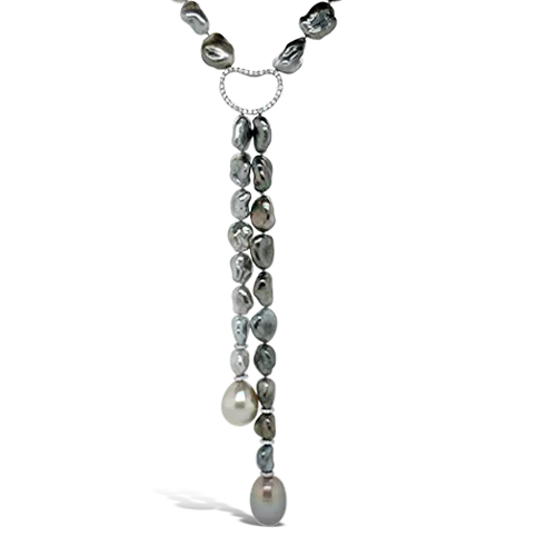 double strand necklaces for women -Keshi Pearl & Diamond Necklace