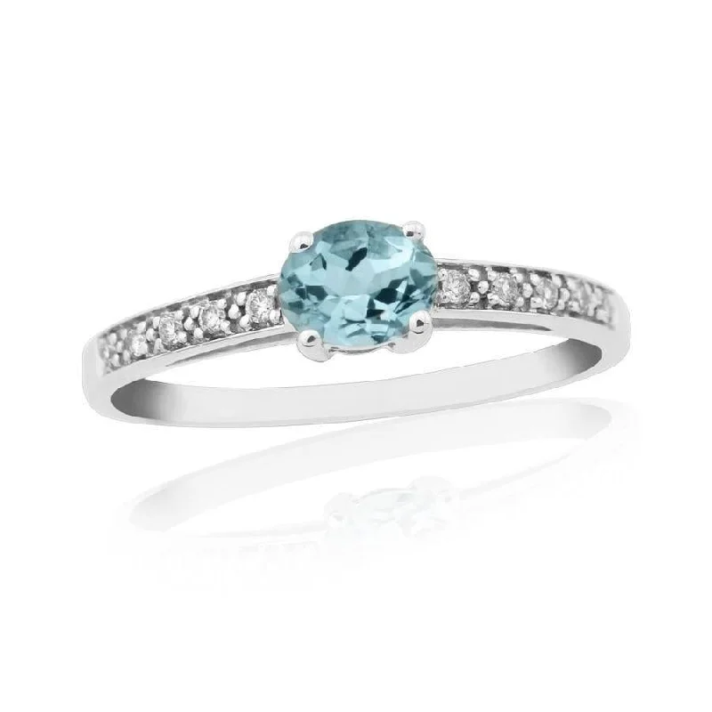 Ladies soft satin rings -9ct White Gold Oval Cut Aquamarine Ring with Diamond Set Shoulders