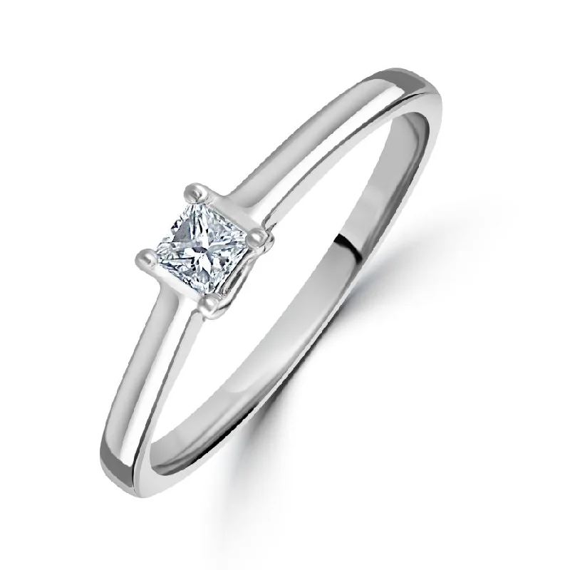 Ladies Asian flair rings -0.15ct Princess Cut Diamond Solitaire 18ct White Gold Ring