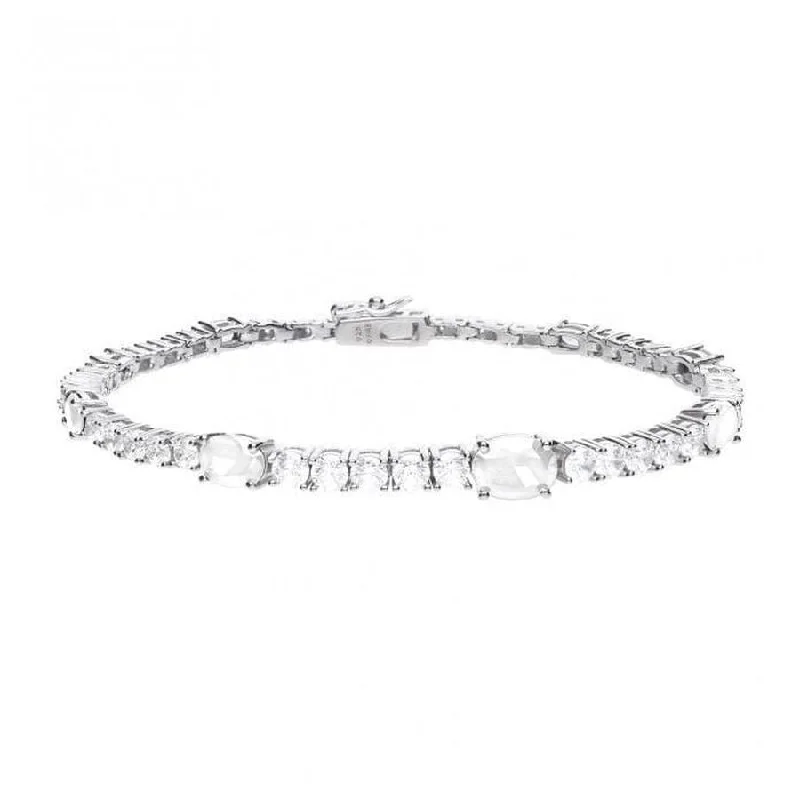 ladies silver bracelets labradorite stones -Diamonfire Silver Claw Set Oval and Round Cut CZ Tennis Bracelet