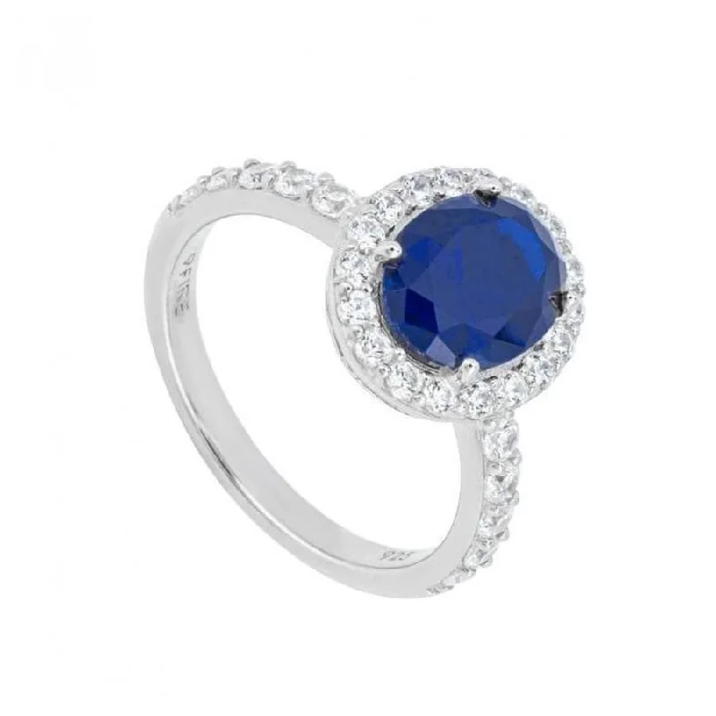 Ladies soft tone rings -Silver Blue & White Cubic Zirconia Halo Cluster Ring