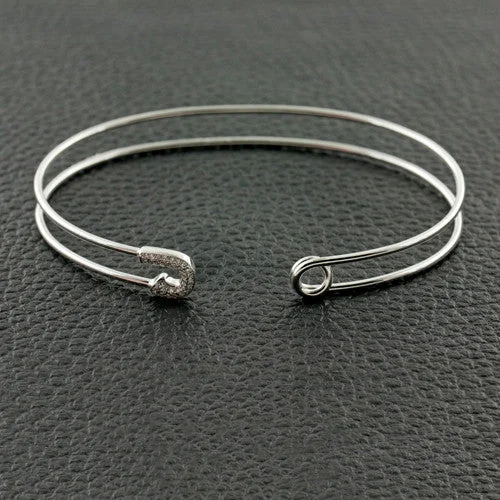 chain tassel bracelets for women -Diaper Pin Bangle Bracelet