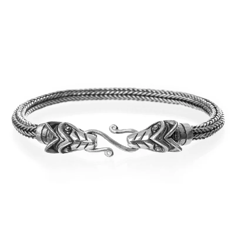 ladies bracelets spiral textures -Valhalla Wolf Bracelet, Silver