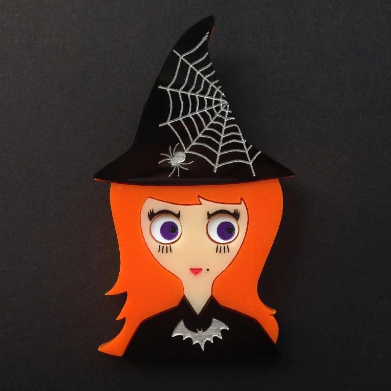 ladies brooch twisted edges -VICKY Halloween Acrylic Brooch, the little witch