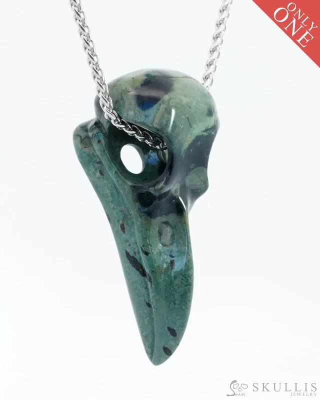 minimalist wave necklaces for women -Gem Raven Skull Pendant Necklace of Kambaba Jasper Carved Raven Skull - 9800142