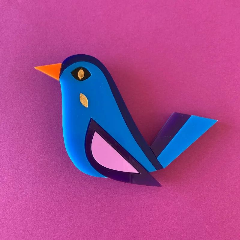 minimalist silver brooch for women -BLUE BIRD Acrylic Brooch