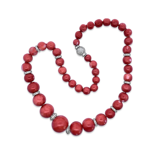 ladies necklaces diamond cut edges -Coral & Diamond Necklace