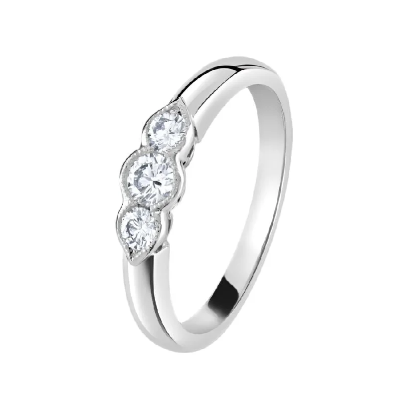 Ladies rising shine rings -Platinum Millegrain Set Round Brilliant Cut Diamond Trilogy Ring