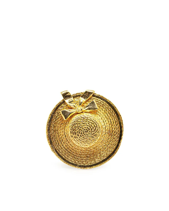 gold twist brooch for women -Gold Plated Straw Hat Brooch with Back Pin Closure