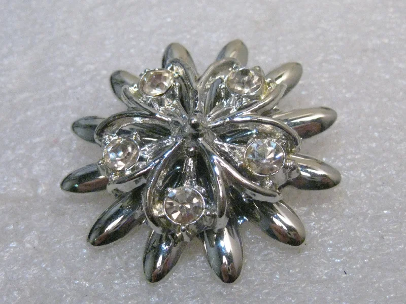 ladies gold brooch celestial motifs -Vintage Tiered Blossom Brooch with Rhinestones, 1960's, Dogwood, 1.75", Silver Tone