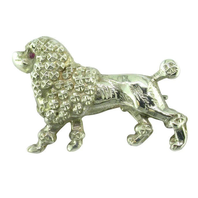 ladies silver brooch topaz stones -Poodle Brooch