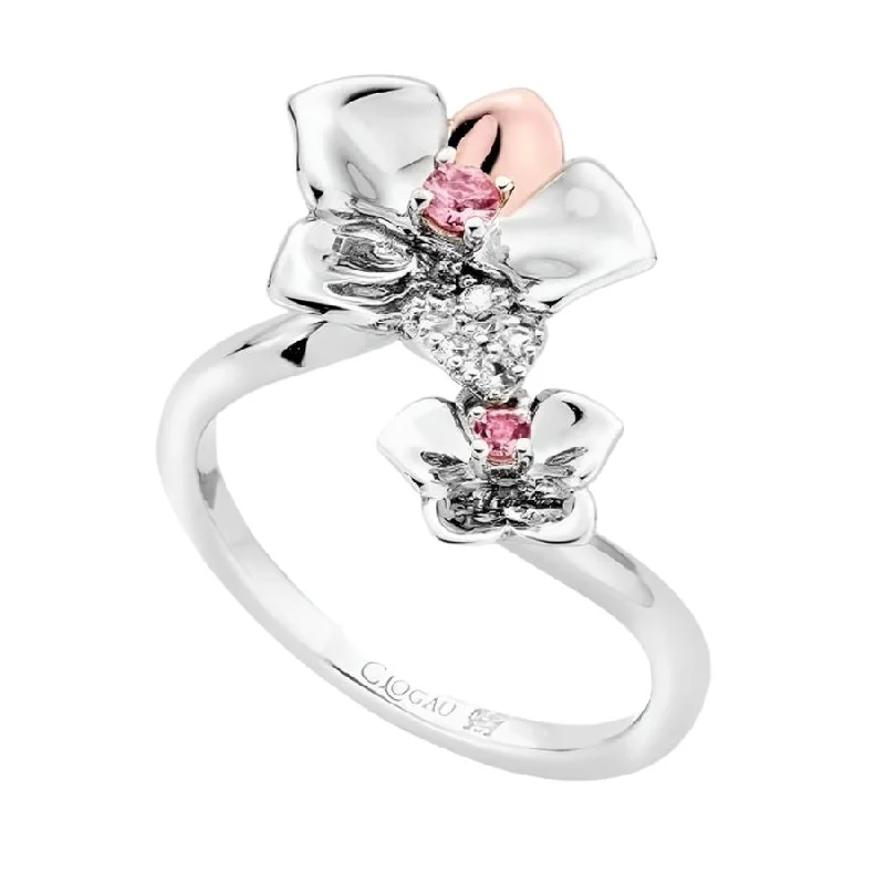 Ladies quest shine rings -Silver & 9ct Rose Gold Pink & White Topaz Set Orchid Ring