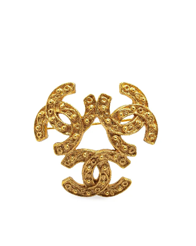 mixed metal brooch for women -Gold Plated Triple CC Brooch with Back Pin Closure