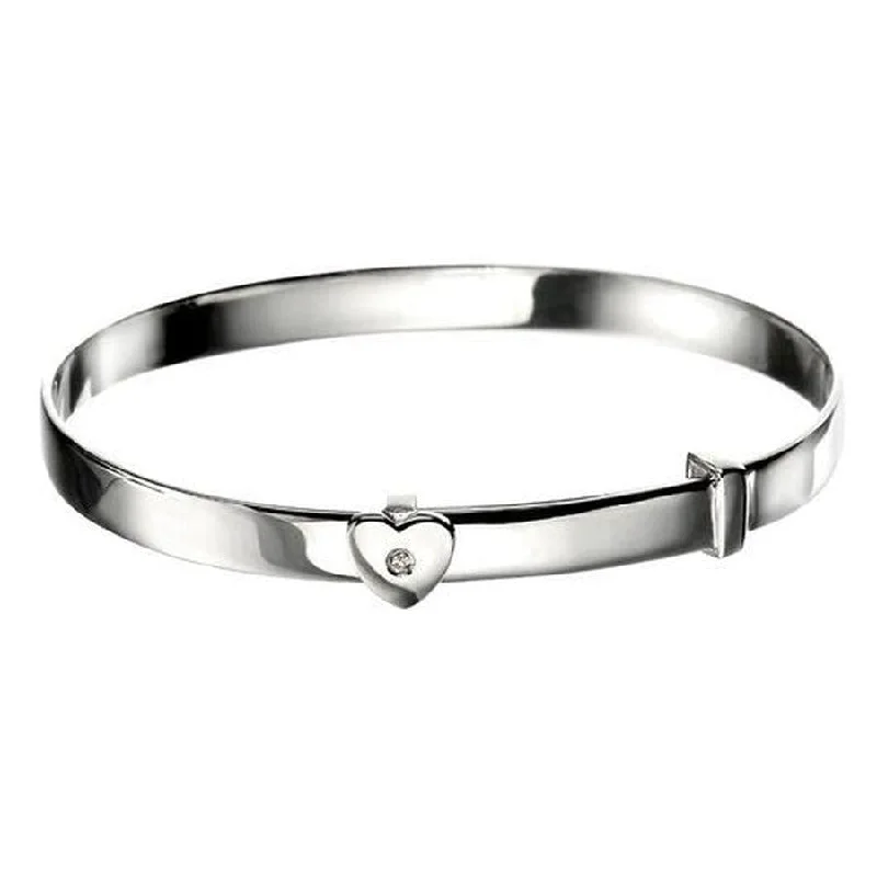 chain drop bracelets for women -Silver Diamond Set Heart Baby Bangle