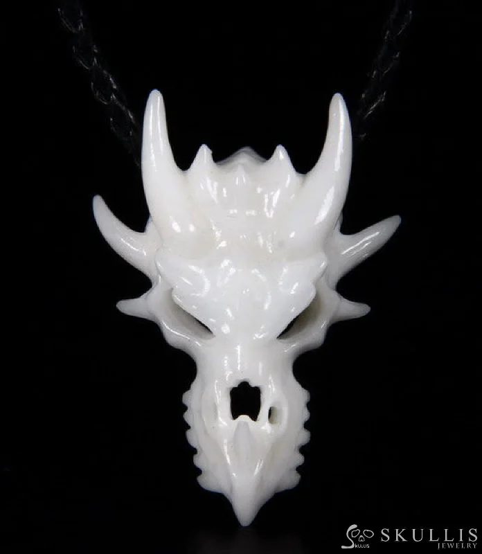 rose gold necklaces for women with pendants -Gem Skull Pendant Necklace of White Jade Carved Dragon Skull