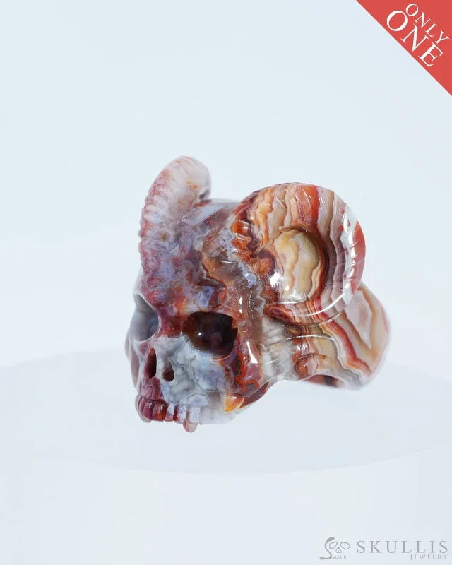 Ladies creative abstract rings -Gem Skull Ring of Red Crazy Lace Agate Carved Skull, US size 9 - 0800026