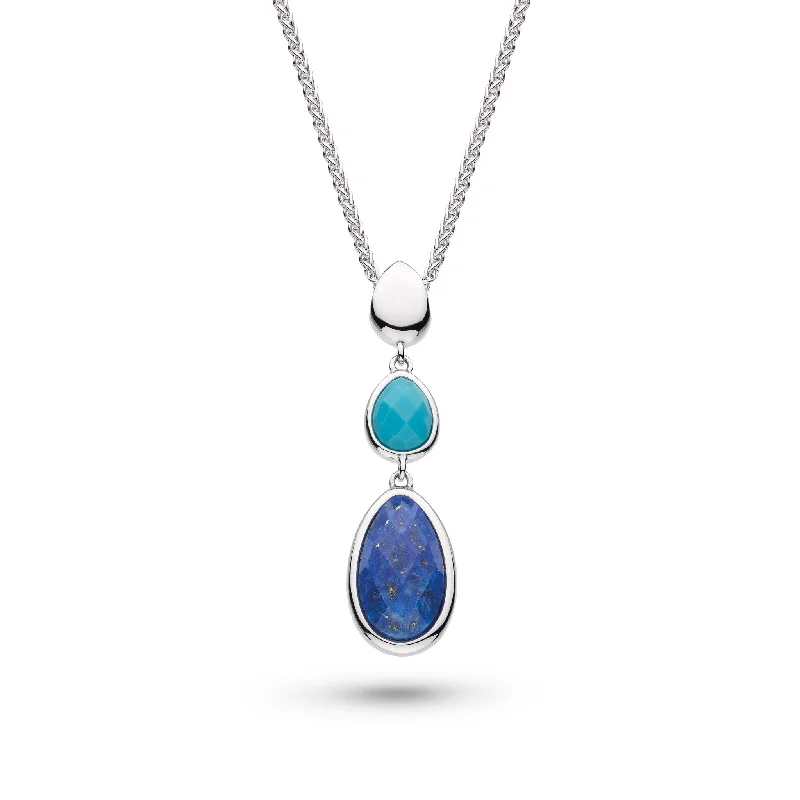 minimalist silver necklaces for women -Silver Coast Pebble Azure Lapis Lazuli & Magnesite Trio Droplet 18" Necklace