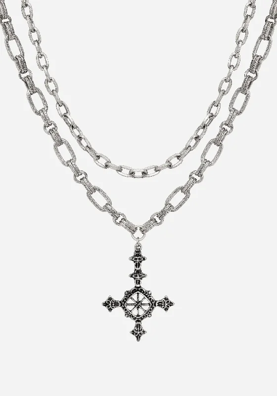 ladies white gold necklaces pearls -Ciara Cross Layered Necklace