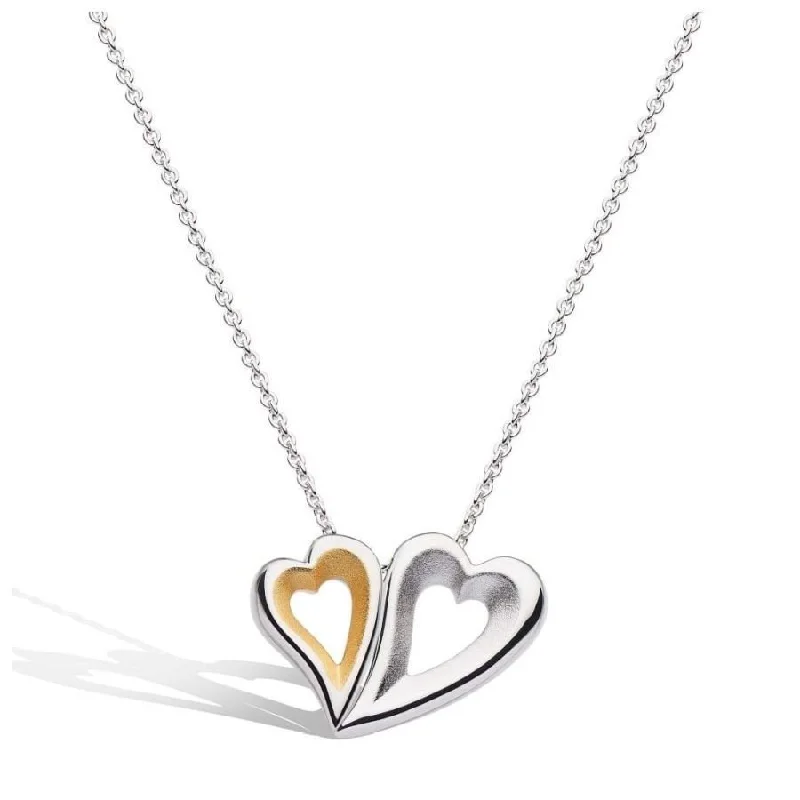 ladies necklaces geometric designs -Silver & Yellow Gold Plated Desire Love Story Tender Together Golden Twinned Heart Necklace