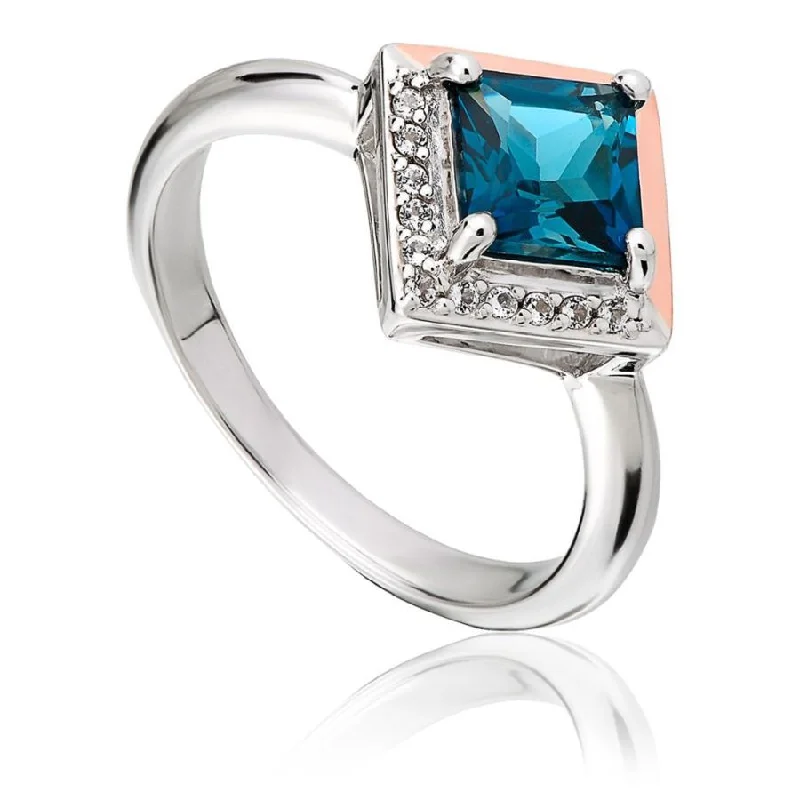 Ladies clasp gleam rings -Silver and 9ct Rose Gold Kensington Love Story Blue Topaz Set Ring