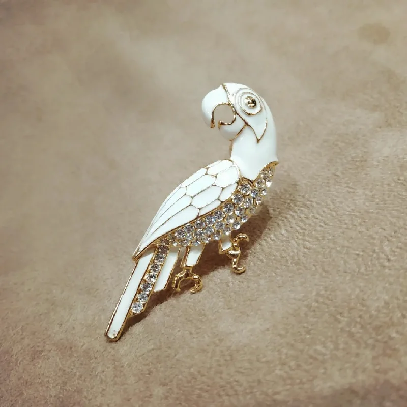 ladies gem brooch love themes -White enamel parrot brooch