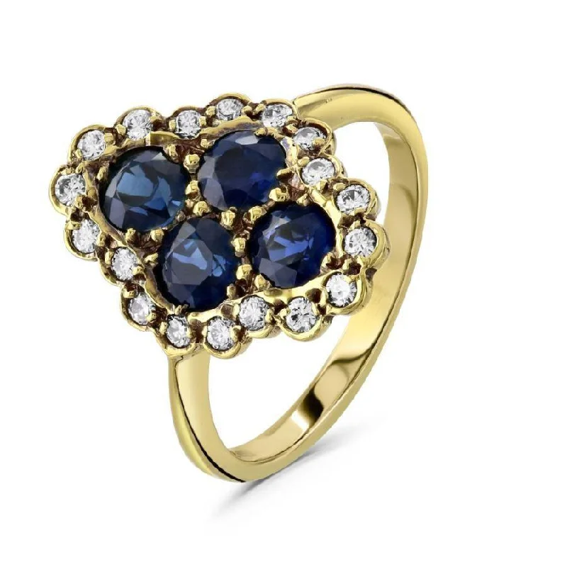 Ladies festive charm rings -18ct Yellow Gold Sapphire & Diamond Set Vintage Style Dress Ring