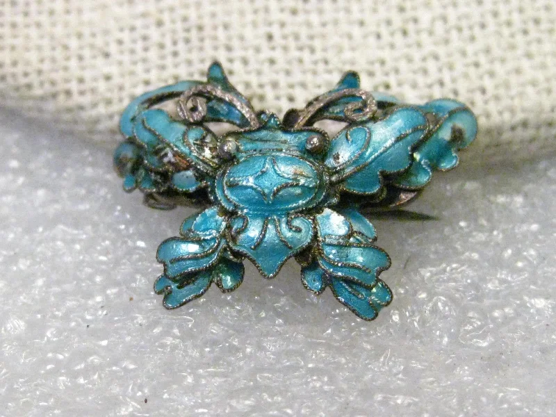 ladies silver brooch lapis lazuli -Early 1900's Enameled Crab Brooch, Light Teal, Fancy Crab, Mandarin/Chinese Design, 1"