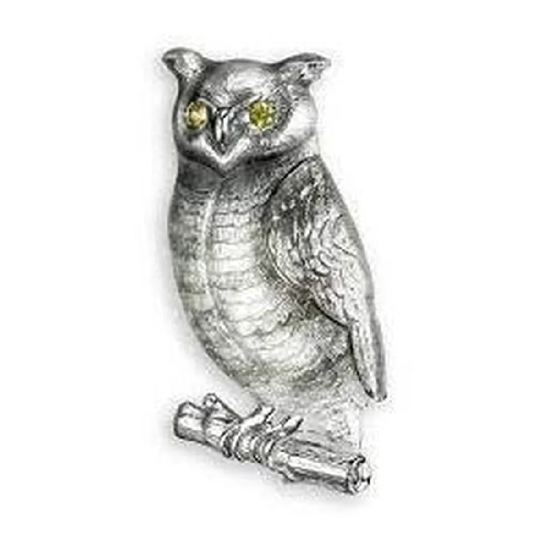 leaf design brooch for women -Silver Yellow Sapphire Set Owl Brooch